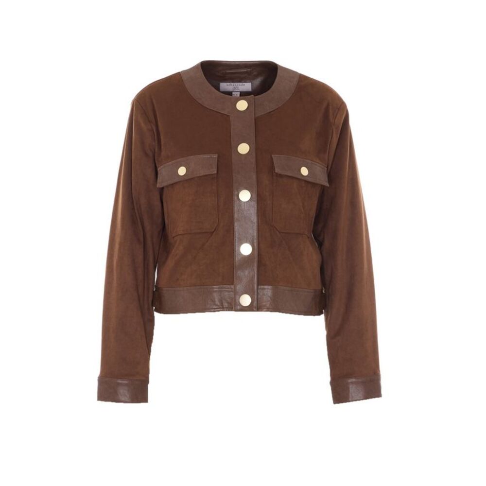 Urbancode Women Faux Suede Collarless Jacket In Raisin